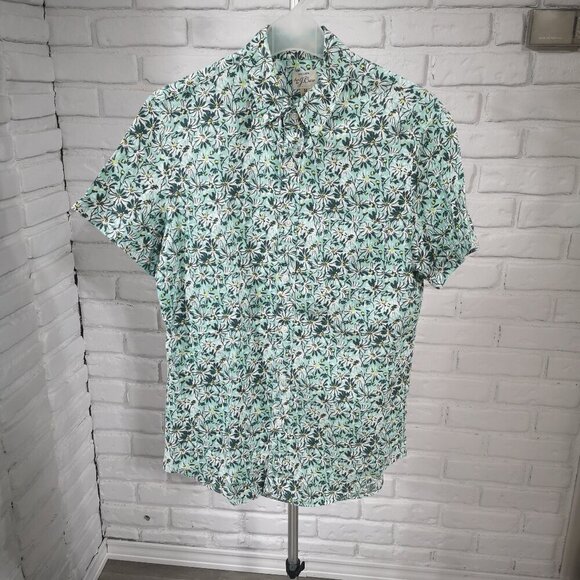 J. Crew Men's Size Medium Slim Fit Green Floral Print 100% Linen Shirt - Picture 1 of 8